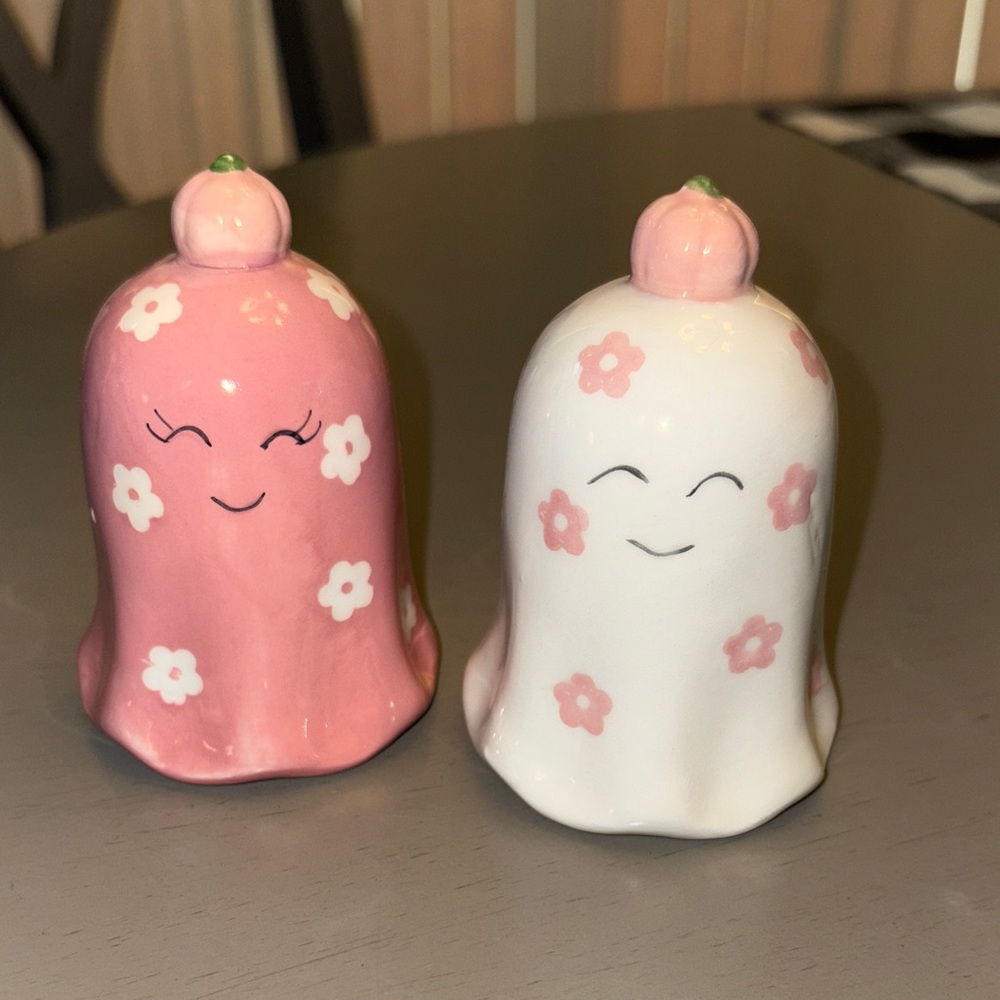 Happy Hauntings Pink and White Ghost Salt & Pepper Shakers